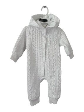 White Hooded Cable-Knit Baby One-Piece Footie